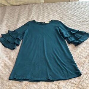 Simply Southern Teal Triple Ruffle Sleeve dress